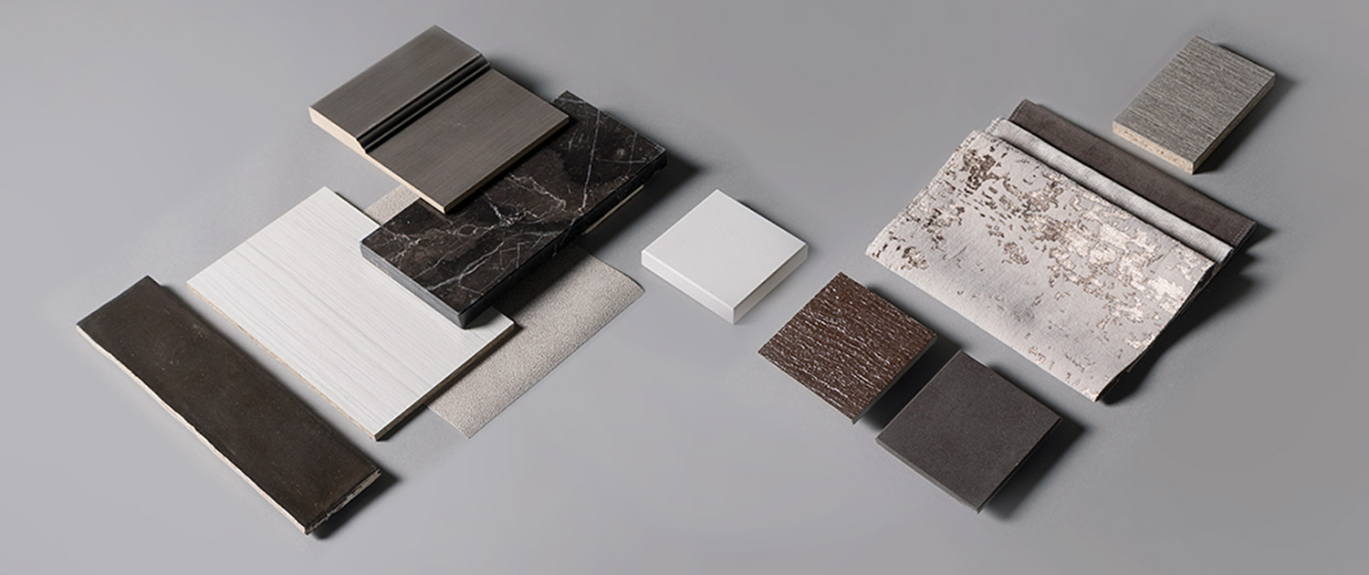 wood, textile, stone and cabinet samples