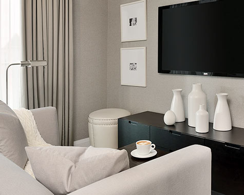 neutral condo interior living room design