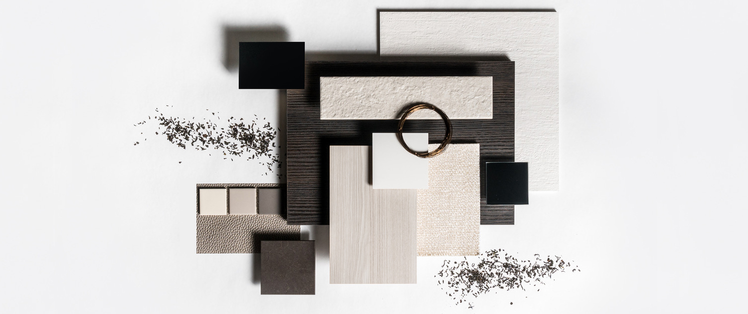 flat lay design materials, textiles and samples