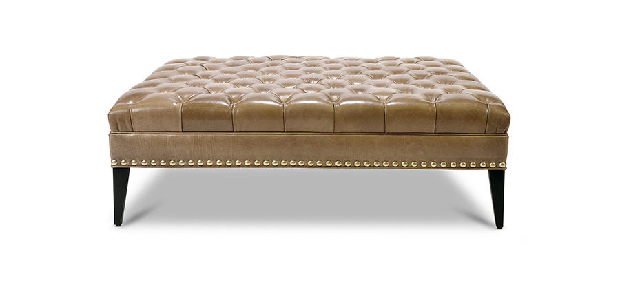 Winston taupe leather tufted Ottoman by KHL